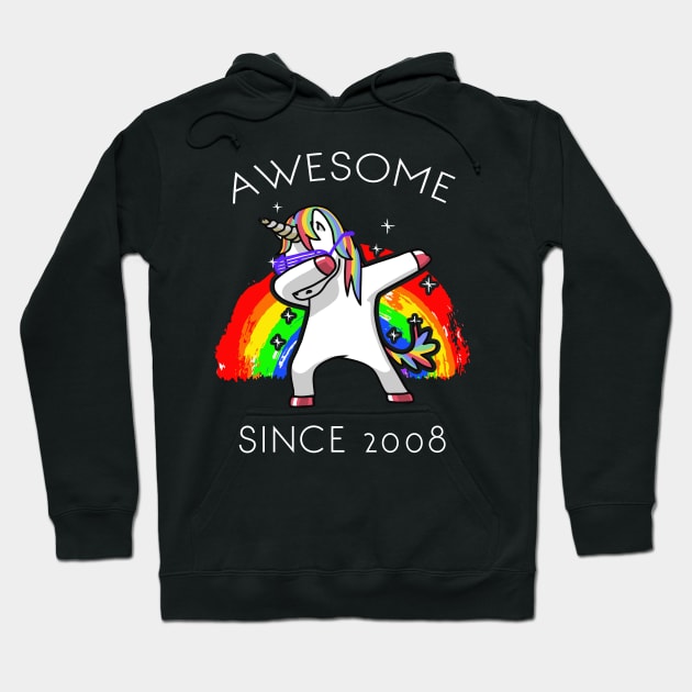 Dabbing Unicorn Birthday Girl Gifts 12 Years Old awesome Since 2008 Hoodie by GillTee